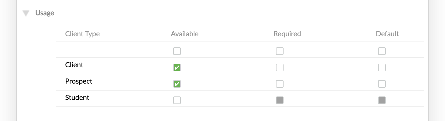 Usage for a client custom field definition
